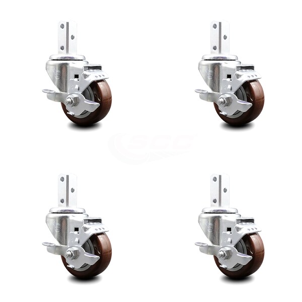 Service Caster 3 Inch Maroon Poly Wheel Swivel 3/4 Inch Square Stem Caster Set with Brake SCC SCC-SQ20S314-PPUB-MRN-TLB-34-4 - main